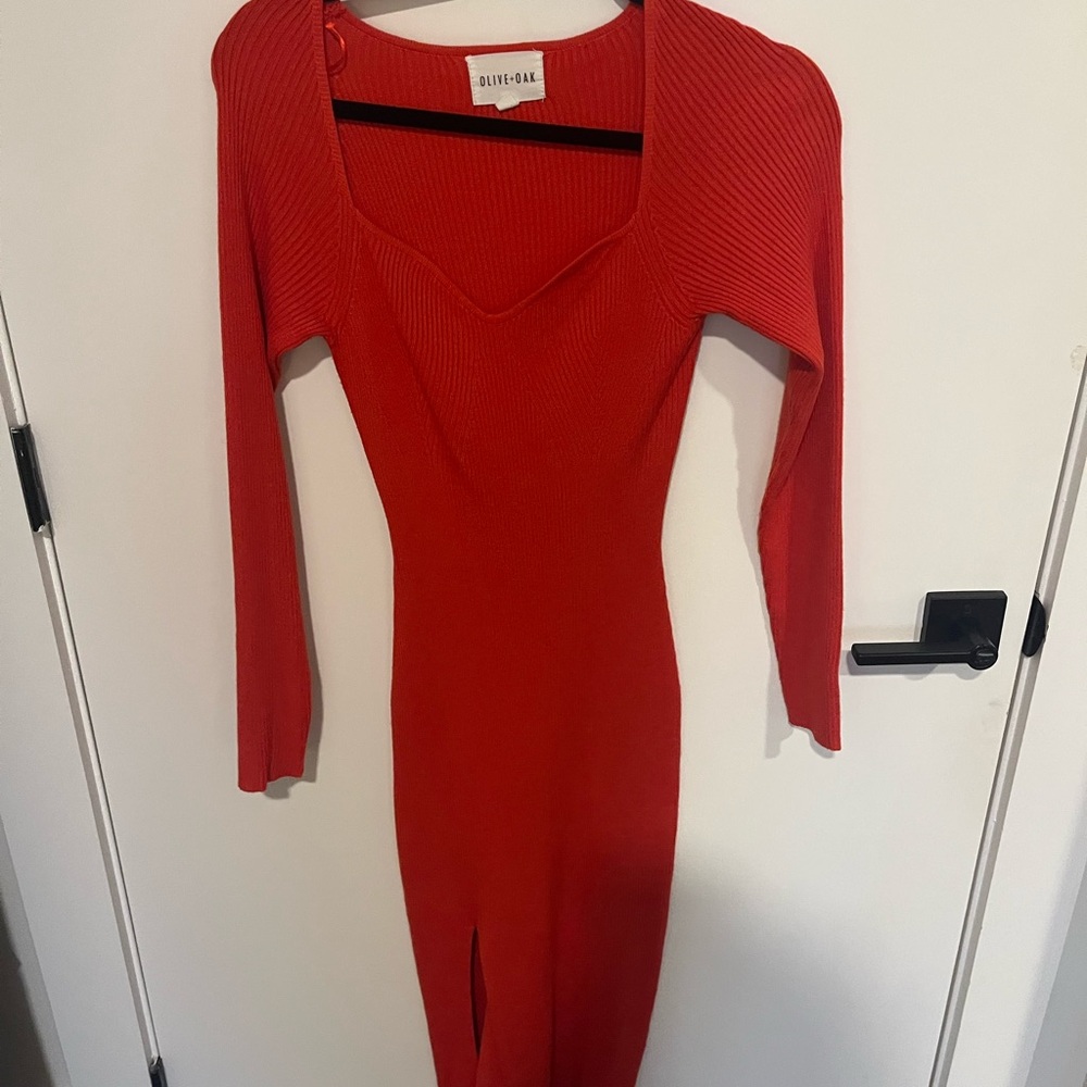 Orange/Red Body Con Sweater Dress
